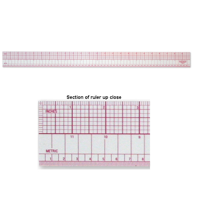 C-Thru Inch/Metric X-Ray Ruler. Inches broken down in 16ths. Overall Length 24"