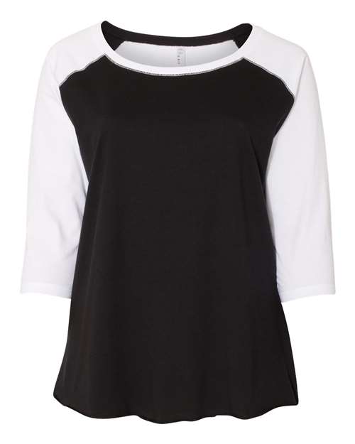 LAT Women's Curvy Collection Baseball Three-Quarter Sleeve Tee