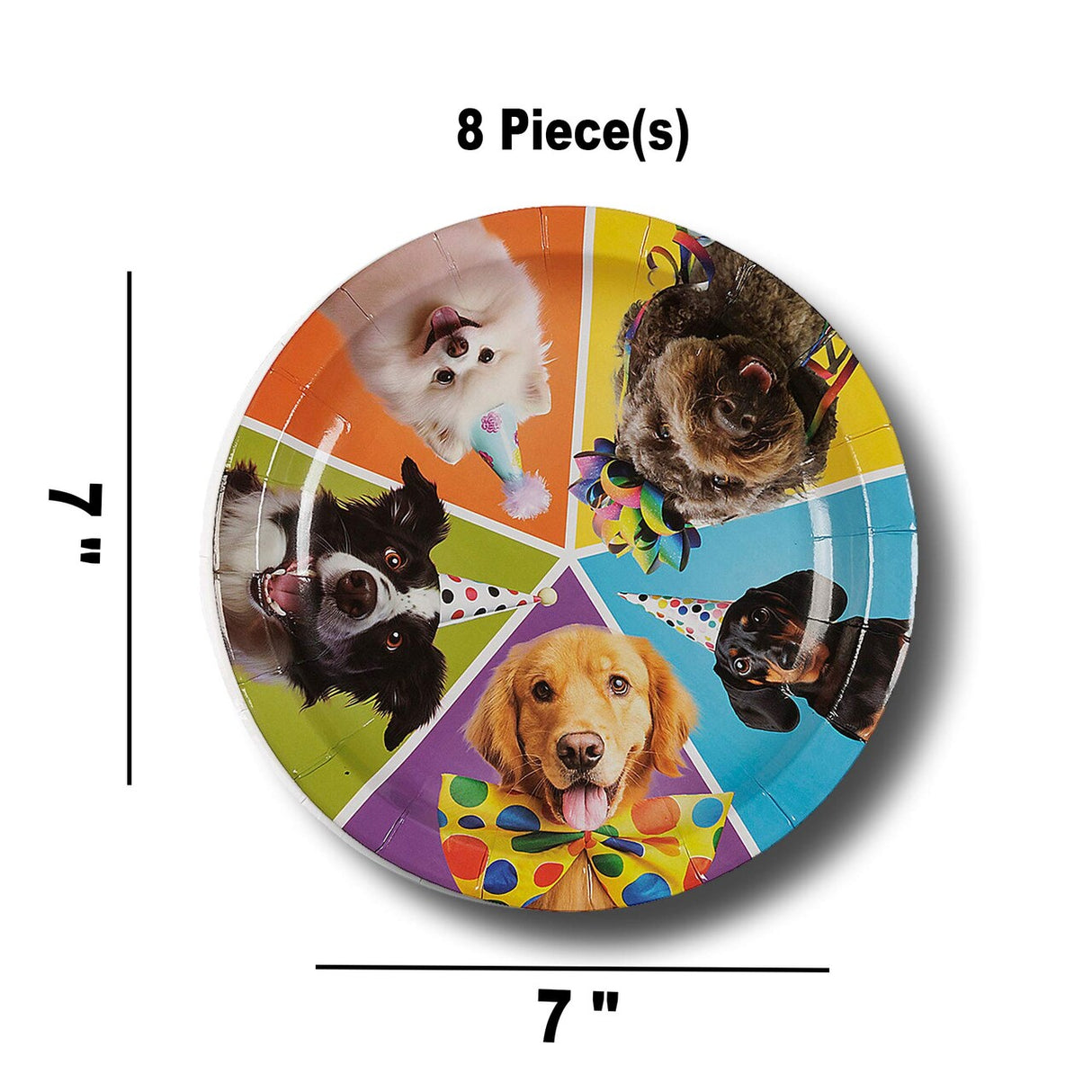 8 Ct. Birthday Puppy Dessert Plates 7 1/4" Disposable Paper Plates Cute Dog Party Tableware
