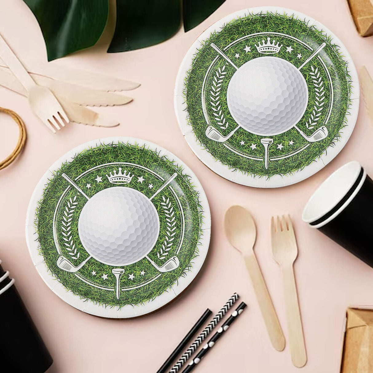 8 Ct. Golf Party Dessert Plates 7 1/4" Round Paper Plates with Golf Ball Design