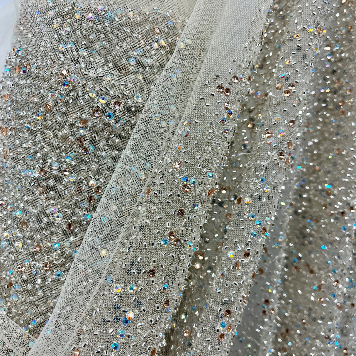 Beaded Lace Fabric Embroidered On 100 Percent Polyester Net Mesh - Black, 60" Wide (1 Yard)