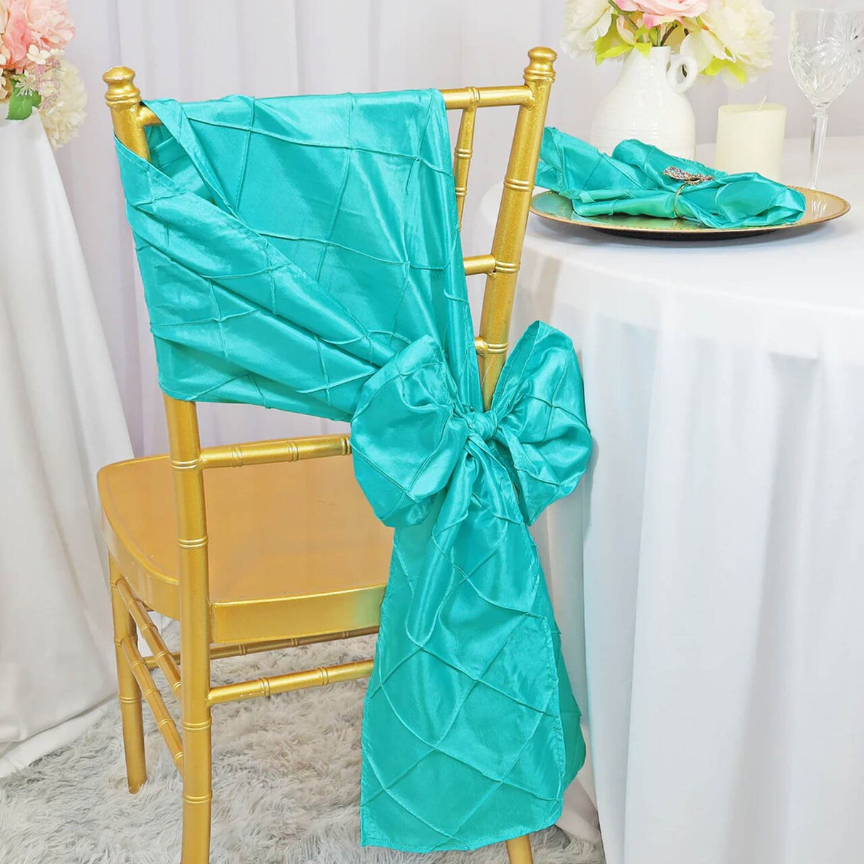 10 Pieces Pool Blue Pintuck Taffeta Chair Sashes 9.5 x 108 Inches