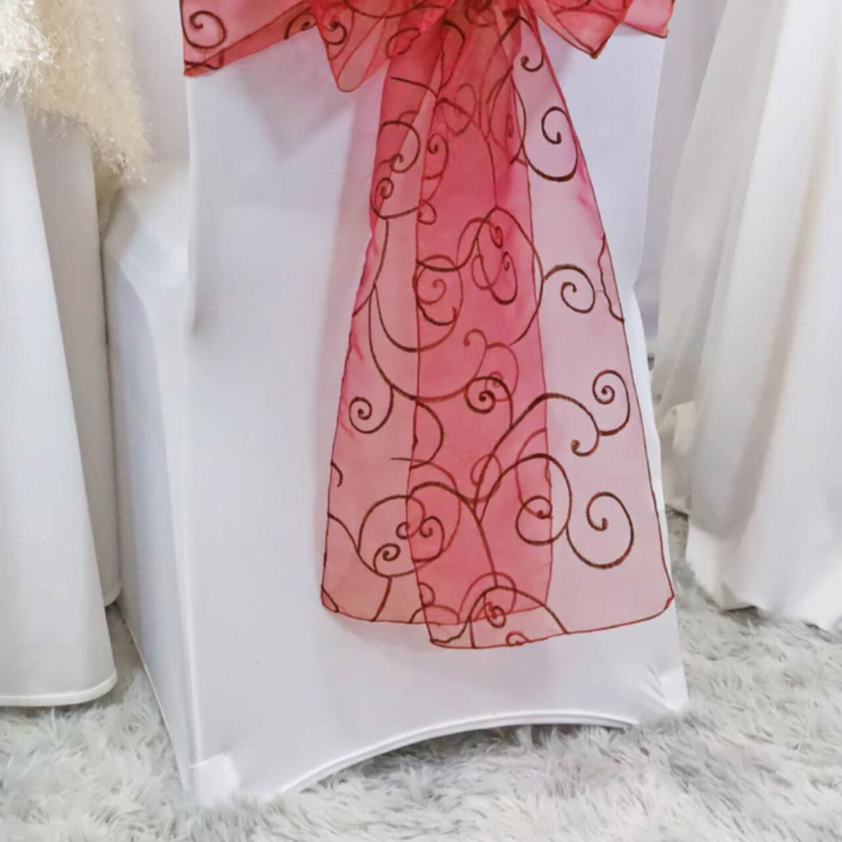 10 Pieces Apple Red Sheer Embroidered Organza Chair Sashes 8"x108" for Weddings & Events