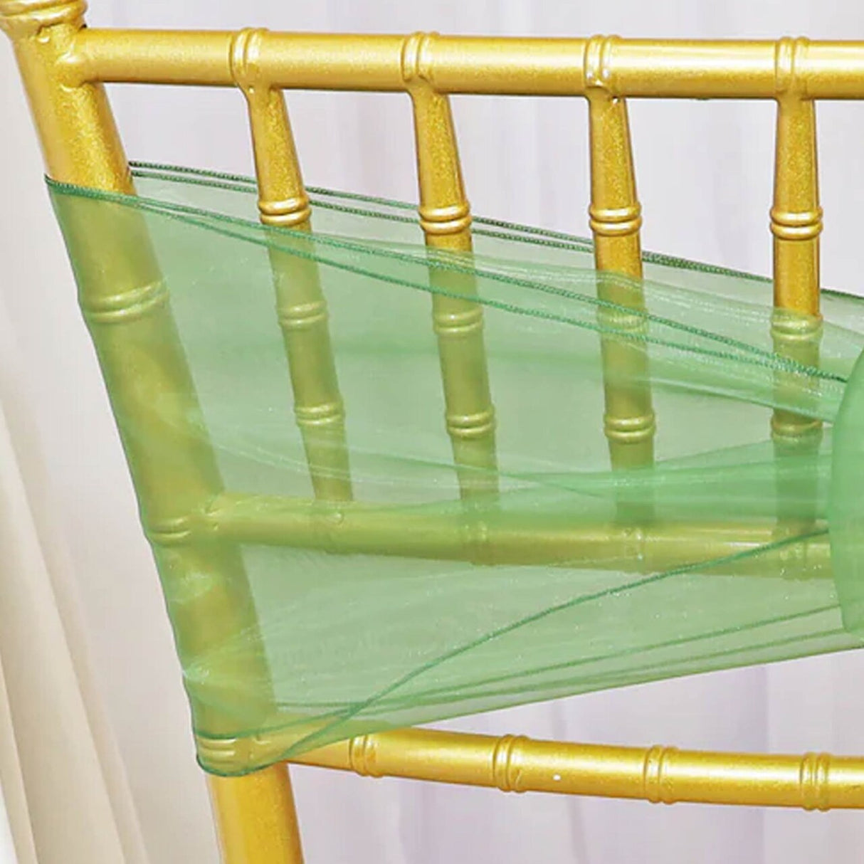 10 Pieces Clover Green Organza Chair Sashes 8"x108" Sheer Chair Decor for Wedding & Event Seating