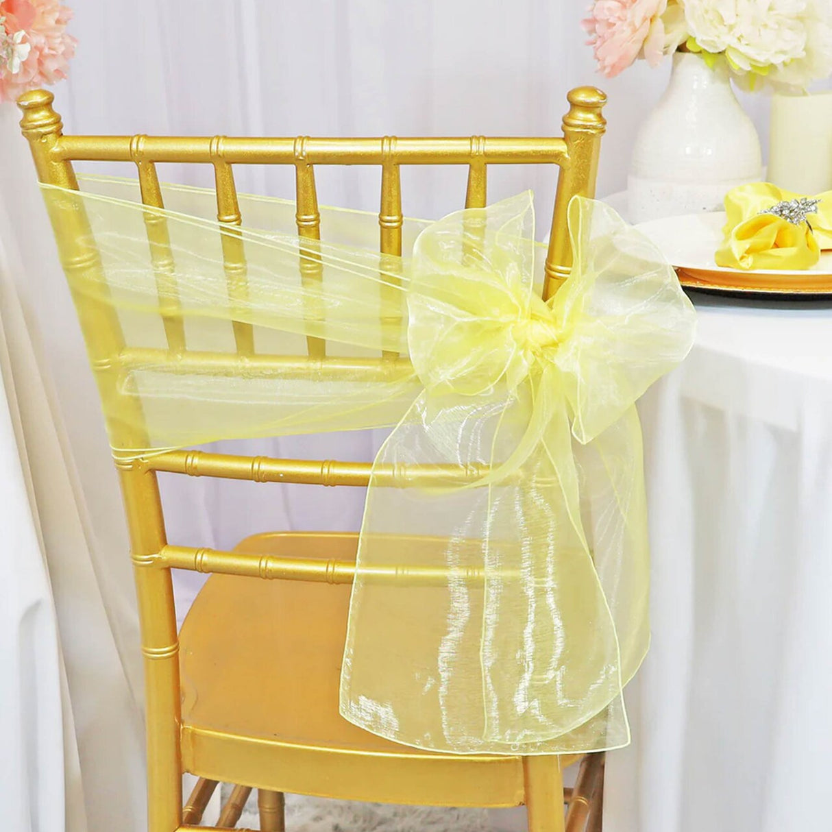 10 Pieces Baby Maize Organza Chair Sashes 8"x108" Sheer Elegant Chair Decor for Weddings & Events