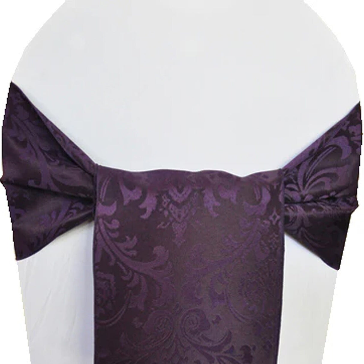 10 Pieces Eggplant Floral Damask Jacquard Chair Sashes 7.5 x 108 Inches