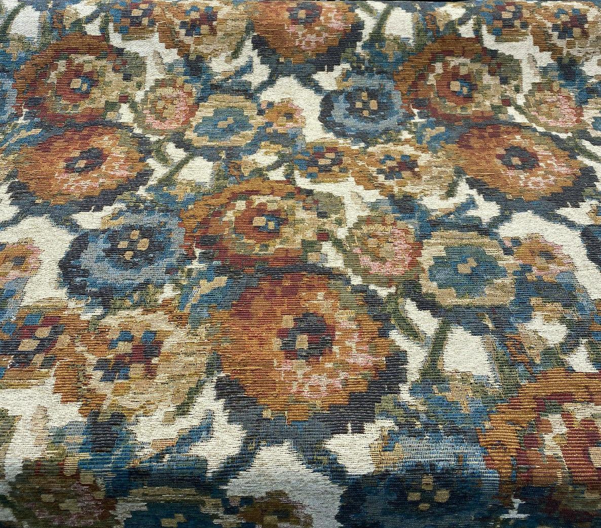Jewel Cabbage Rose Chenille Fabric - Beige Background, Floral Design, 56" Width (1 Yard)