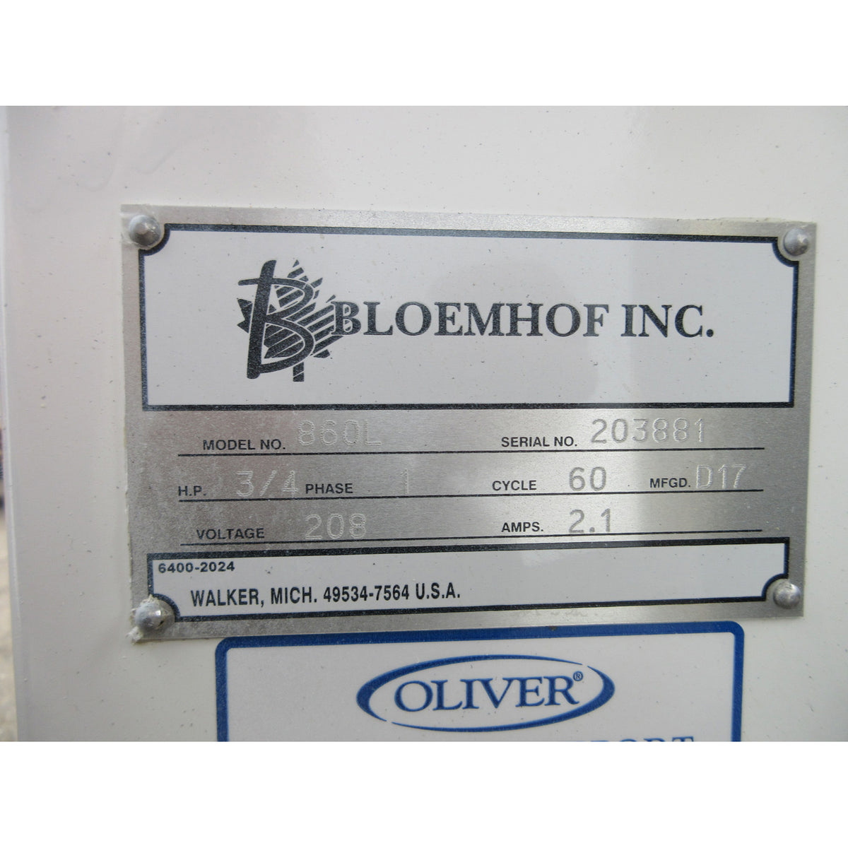 Bloemhof 860L Dough Sheeter & Moulder, Includes 2 Pressure Plates, Used Excellent Condition
