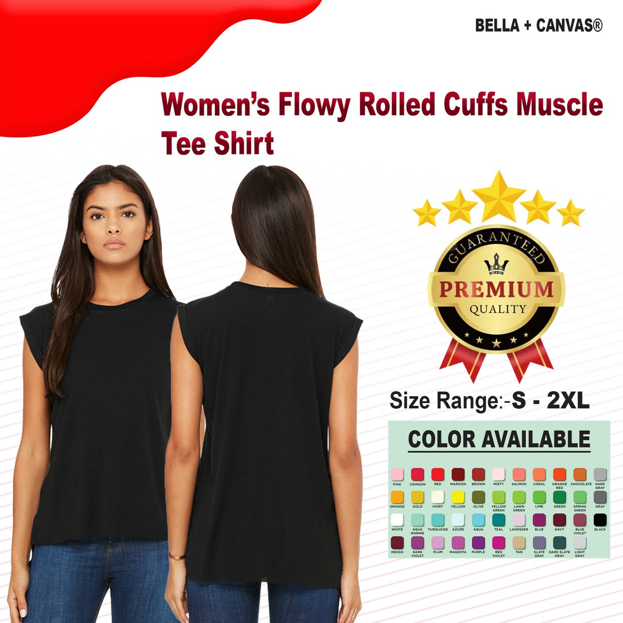 BELLA + CANVAS® Women’s Flowy Rolled Cuffs Muscle T-Shirt