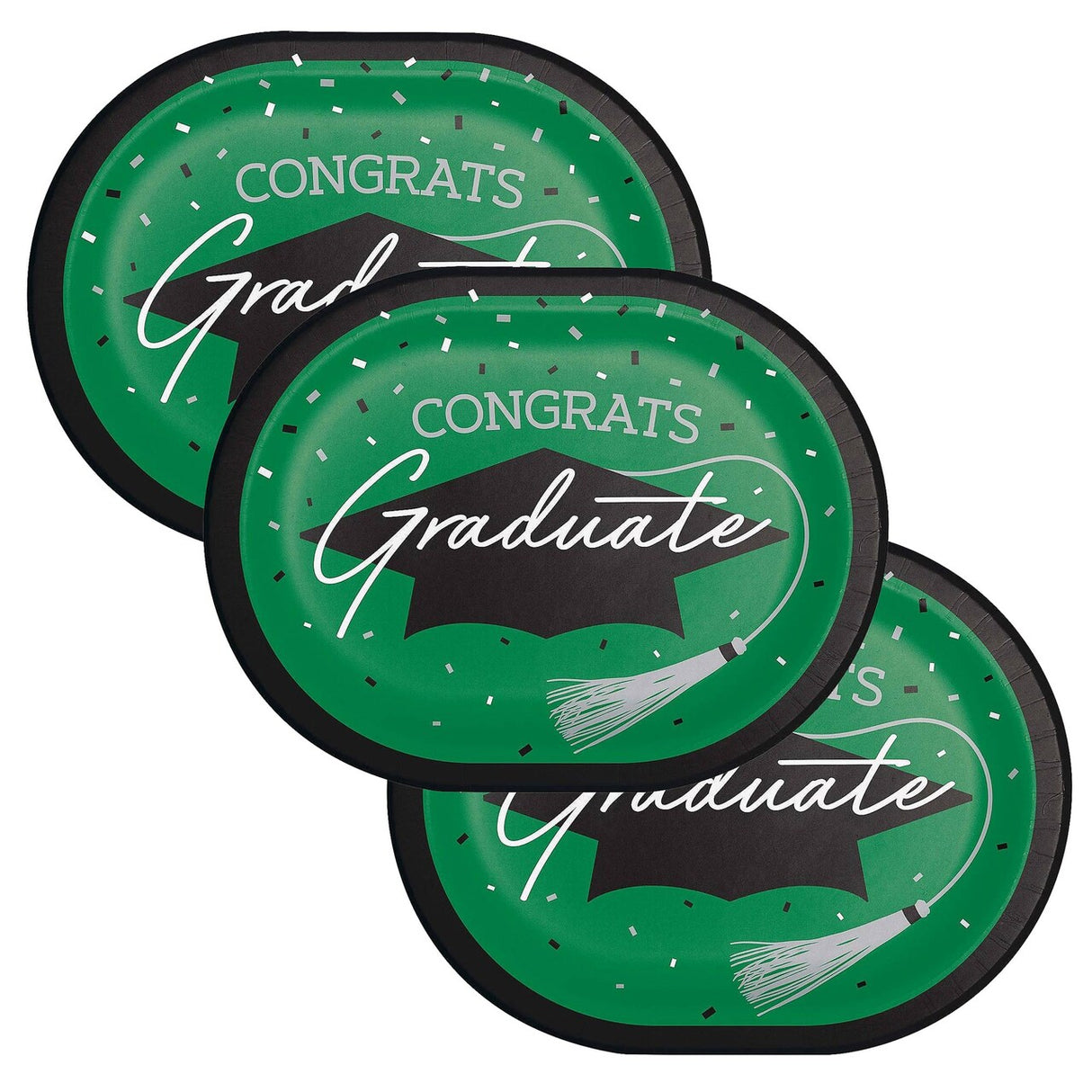Creative Converting School Spirit Green Graduation Oval Paper Platters – 24ct