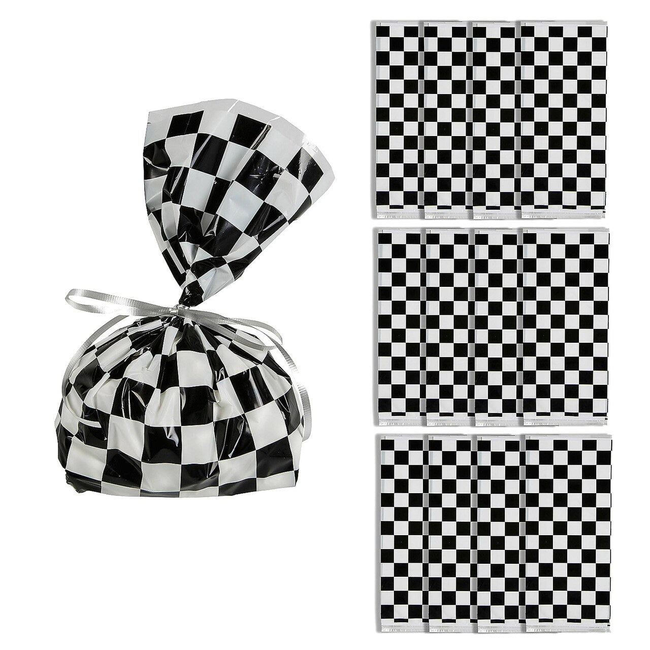 5" x 11 1/2" Black and White Checkered Cellophane Bags - 12 Pc.