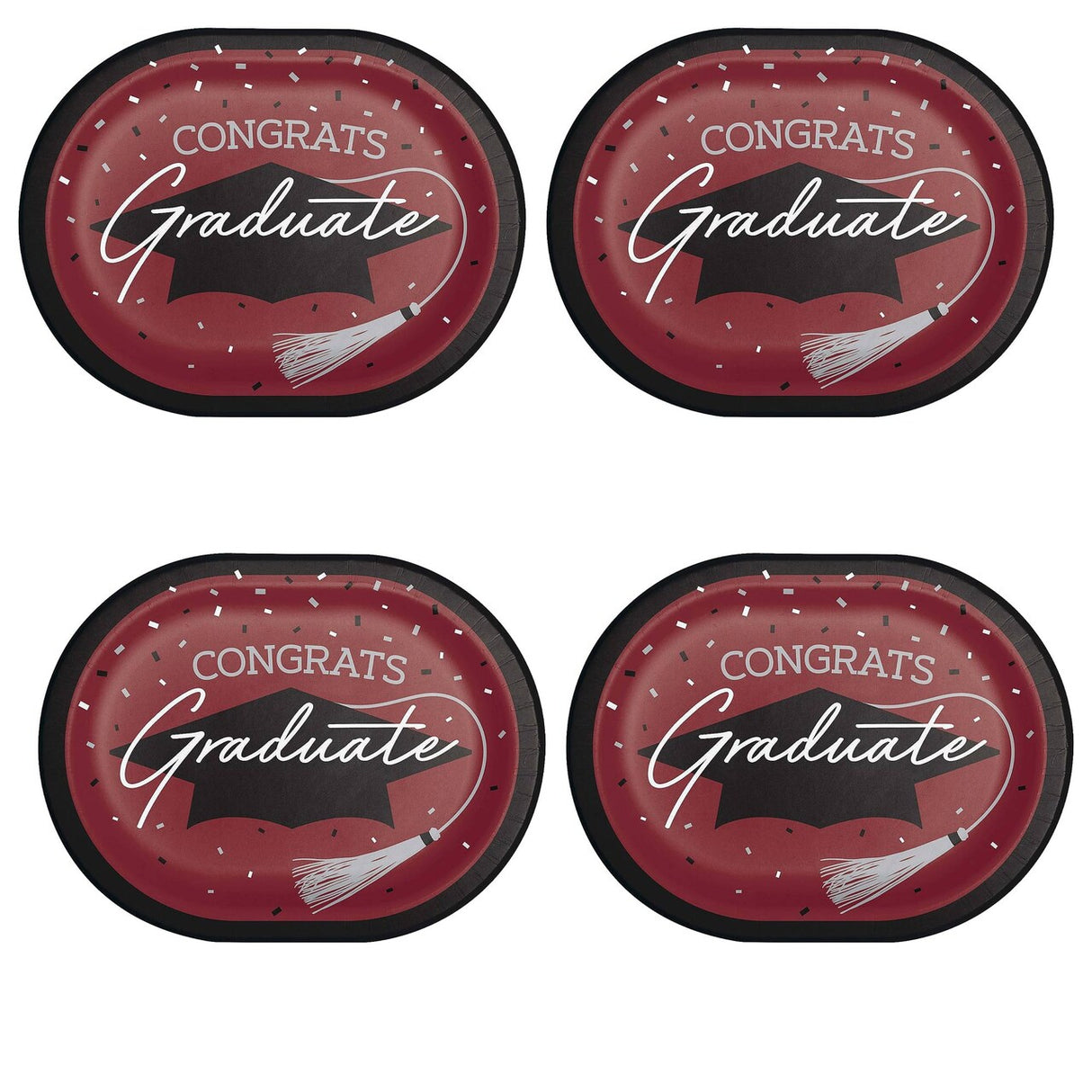 Creative Converting School Spirit Burgundy Graduation Oval Paper Platters – 24ct