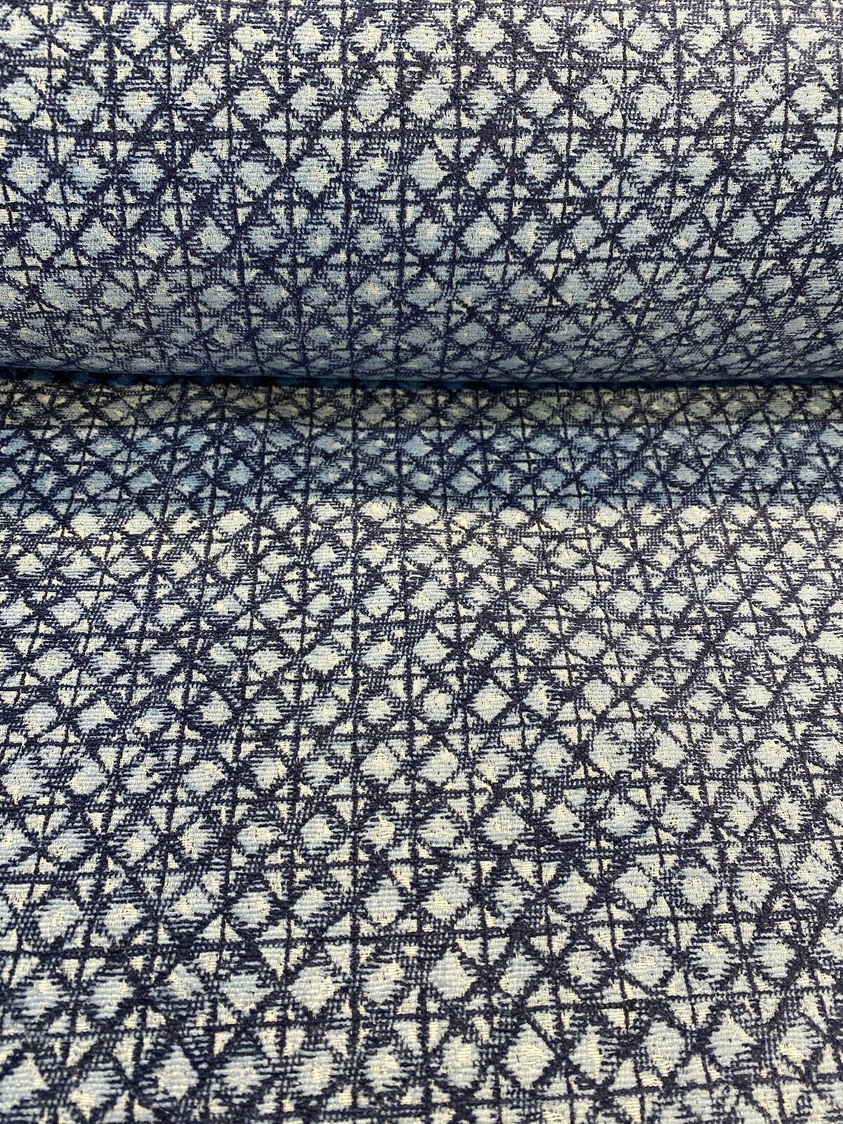 Saltaire Chenille Upholstery Fabric - Blue, Off White, Beige, 54" Width (1 Yard)