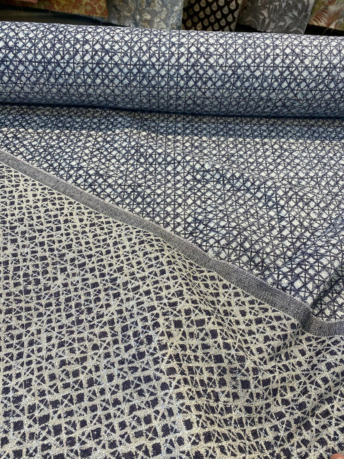 Saltaire Chenille Upholstery Fabric - Blue, Off White, Beige, 54" Width (1 Yard)