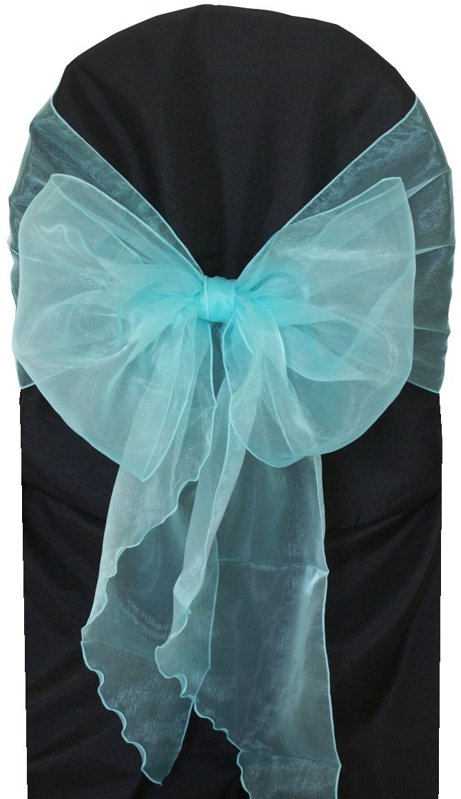 Organza Chair Sash Sample 12x116 Angle End Tiff Blue/Aqua Blue