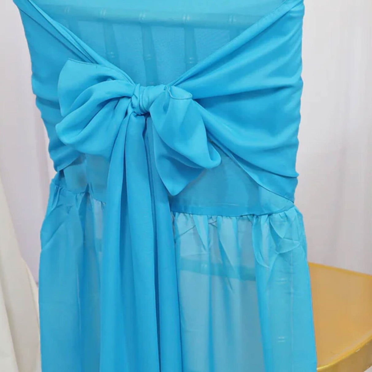 1 Piece Turquoise Sheer Chair Back Cover with Sash Flowing Chiffon Slipcover for Chiavari Chairs