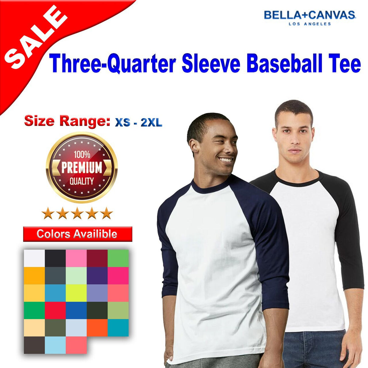 BELLA + CANVAS® Unisex Crewneck Three Quarter Sleeve Baseball Tee