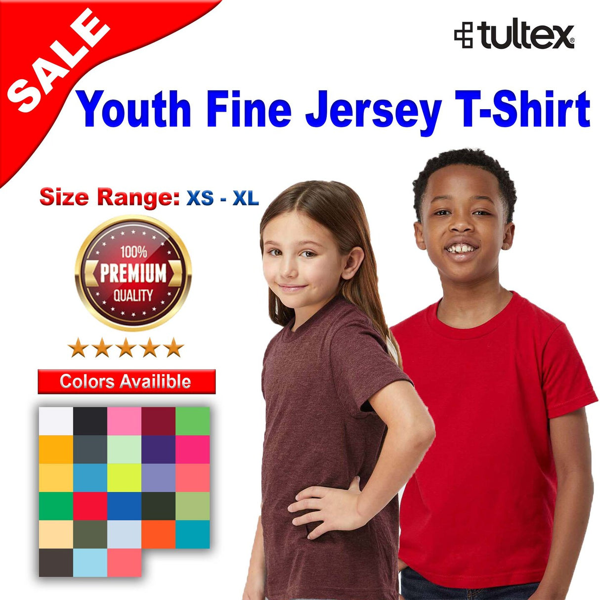 Tultex® Youth Fine Jersey Crew Neck Short Sleeve T-Shirt