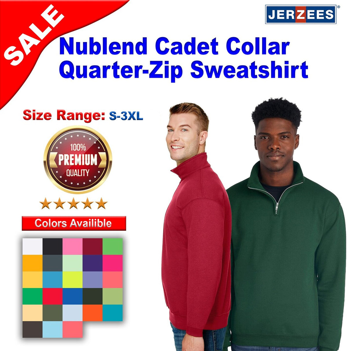 JERZEES® Nublend Cadet Collar Quarter-Zip Long Sleeve Sweatshirt