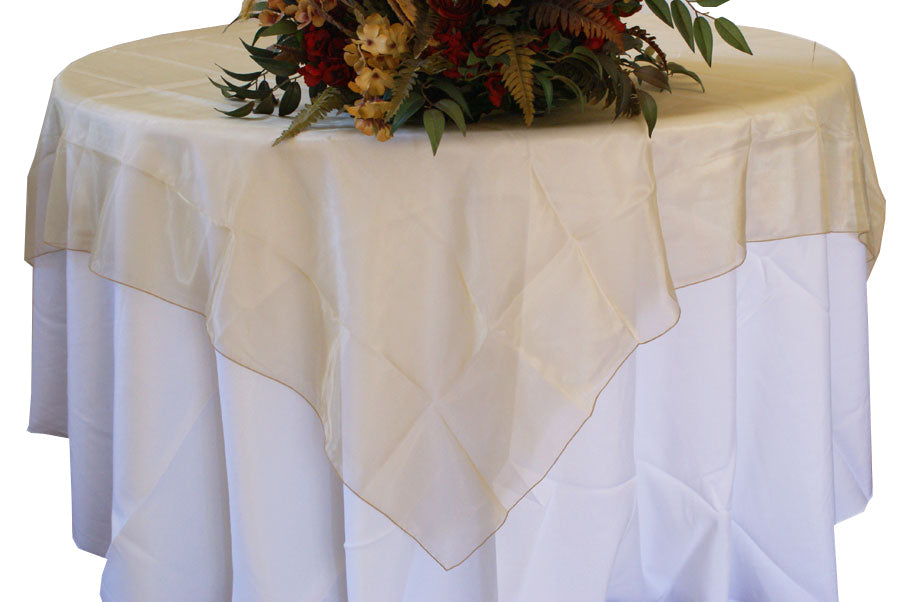 Square Organza Table Overlay 72x72 Antique Gold