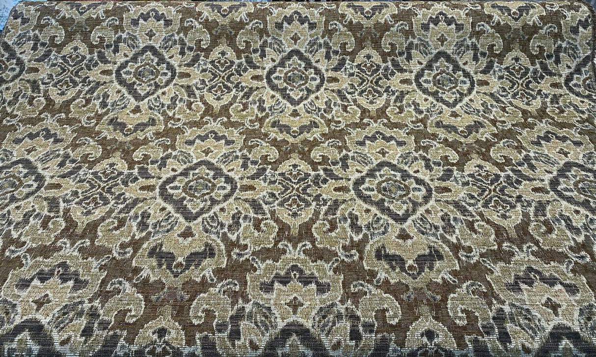 Mazaro Moss Hindley Brown Damask Chenille Fabric - Brown Beige Antique Green Damask, 56" Width (By The Yard)