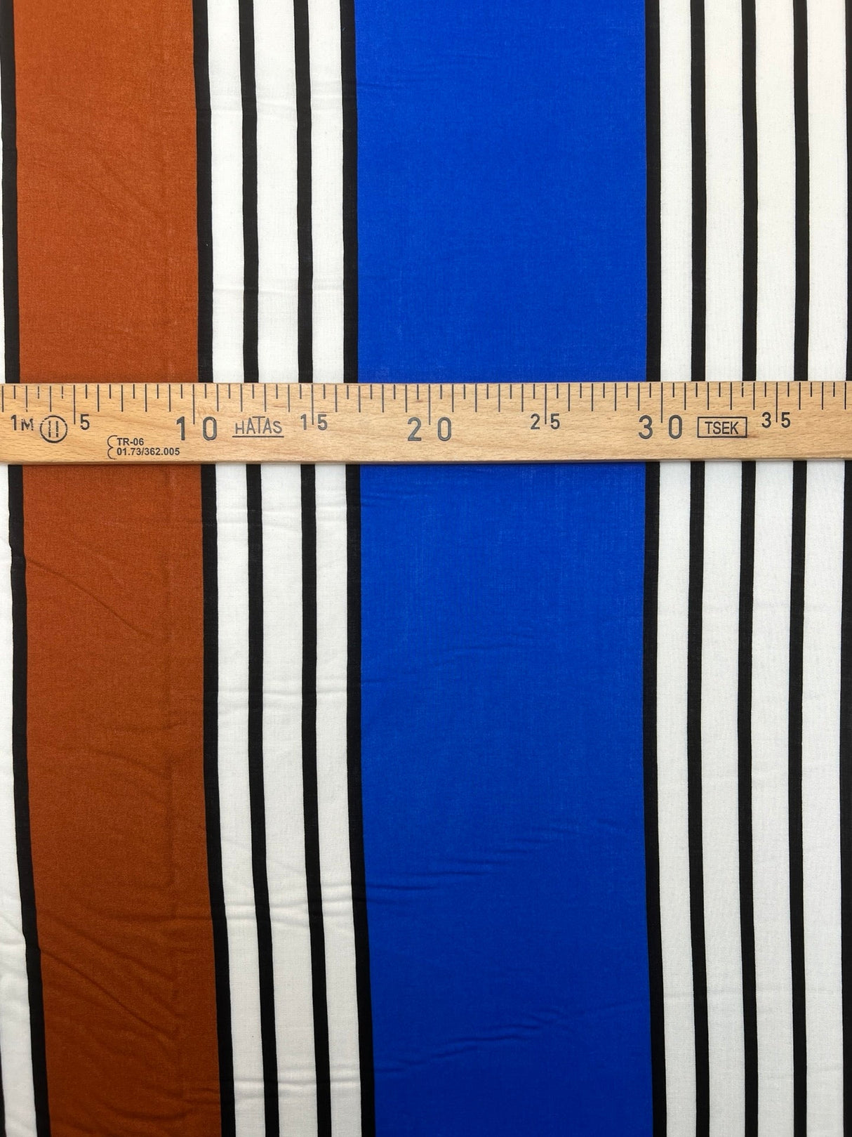 Viscose Woven Printed Brown Blue Stripe