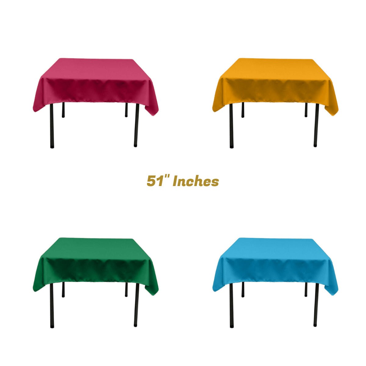 Square Poly Poplin Tablecloth - 100 Percent Polyester Fabric, Solid Color, 51" X 51" (1 Piece)