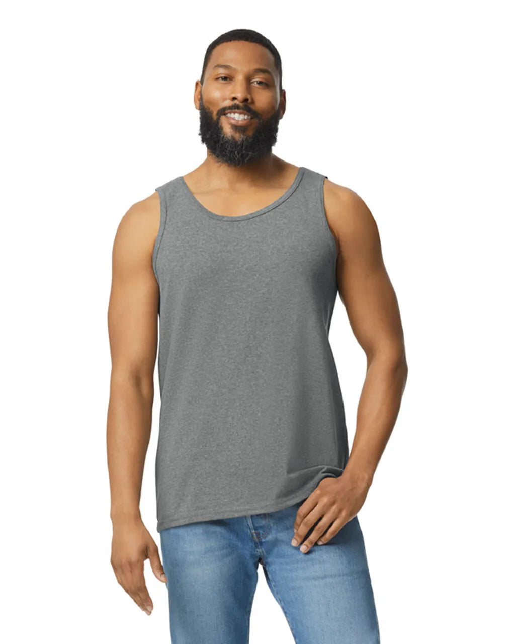 Gildan 5200 Men Tank Top Cotton Fabric - Graphite Heather, Sleeveless, Classic Fit (1 Piece)