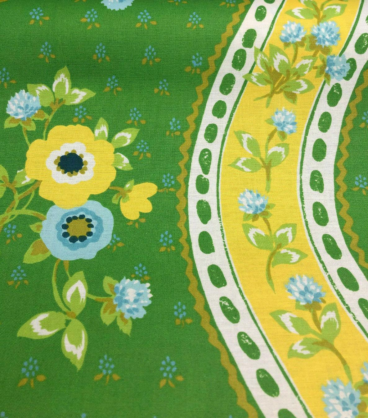 Bloomcraft Vintage Green Yellow Floral River Cotton Fabric - Floral River, Green Yellow Blue White, 54" Width, 13.5" Horizontal Repeat, 22" Vertical Repeat (1 Yard)