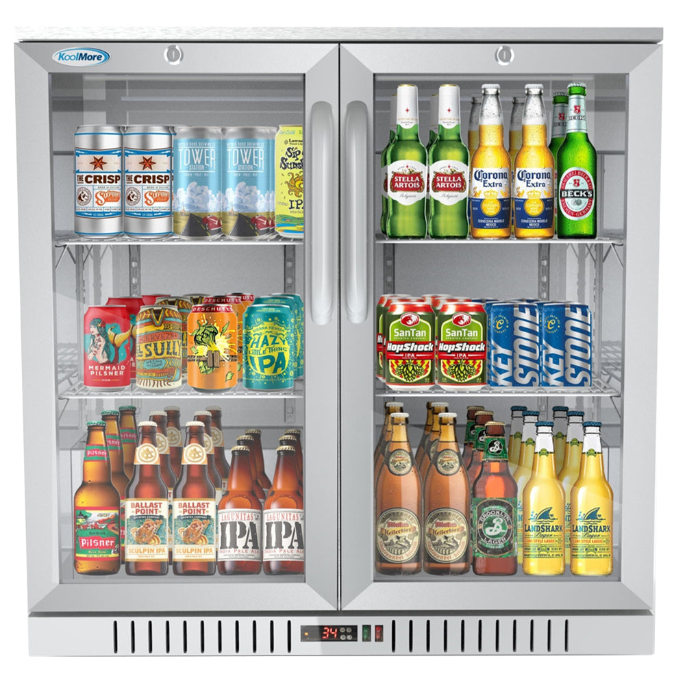 KoolMore 35 in. Stainless Steel Two-Door Back Bar Refrigerator - 7.4 Cu Ft.