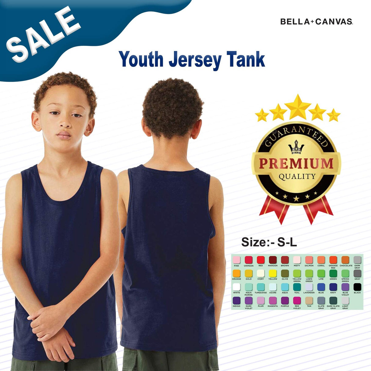 Bella + Canvas® Youth Jersey Crew Neck Tank Top - 3480Y