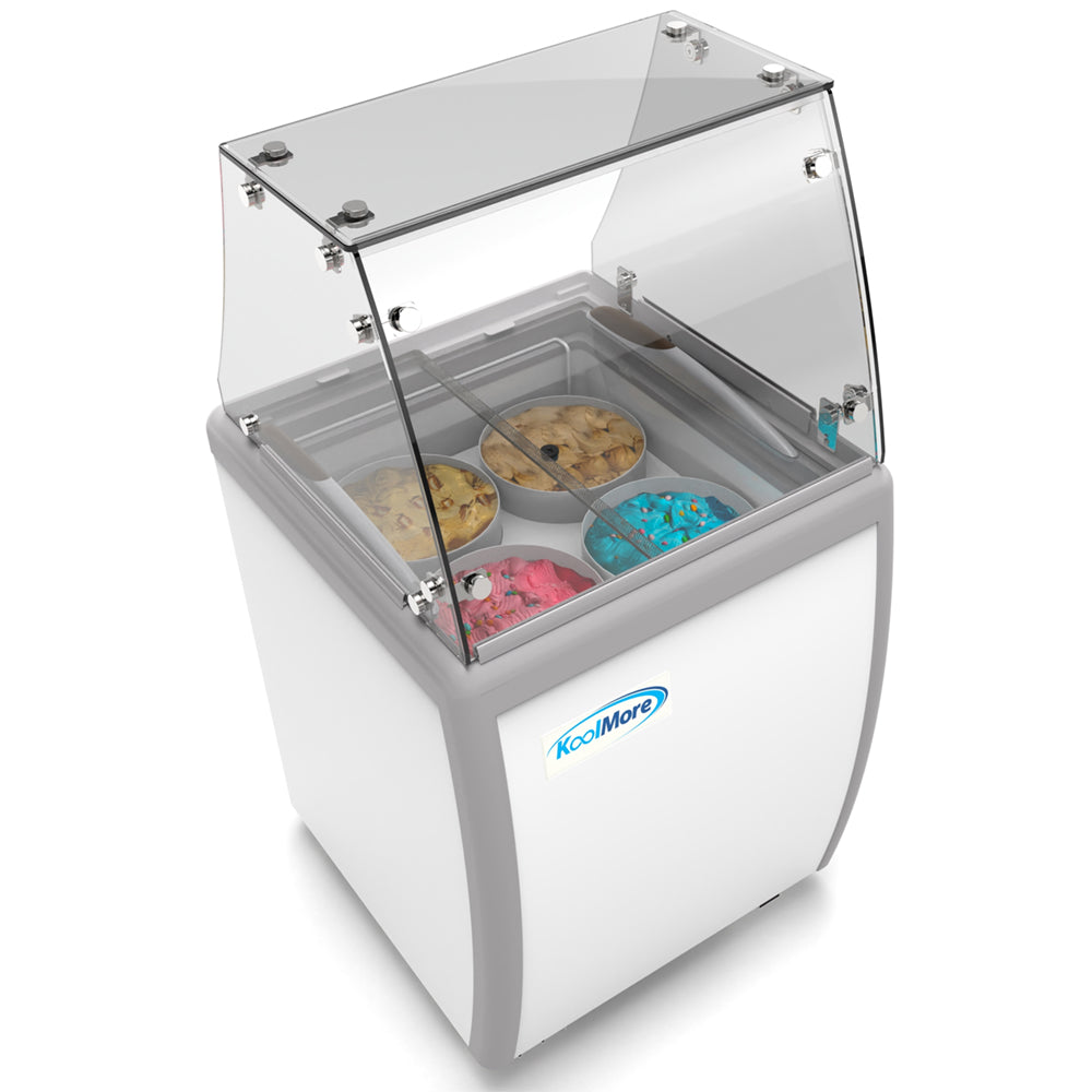 KoolMore 26 in. 4 Tub Ice Cream Dipping Cabinet Display Freezer with Sliding Glass Door and Sneeze Guard, 6 cu. ft.