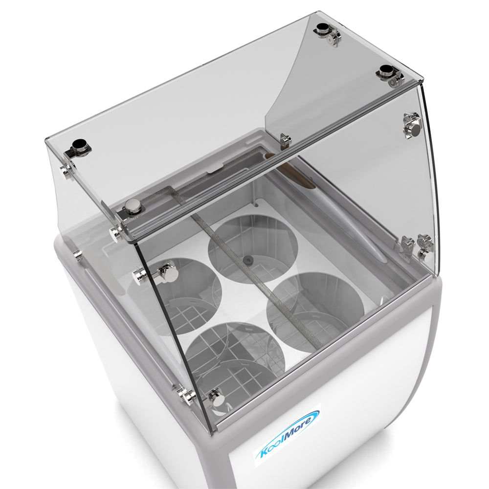 KoolMore 26 in. 4 Tub Ice Cream Dipping Cabinet Display Freezer with Sliding Glass Door and Sneeze Guard, 6 cu. ft.