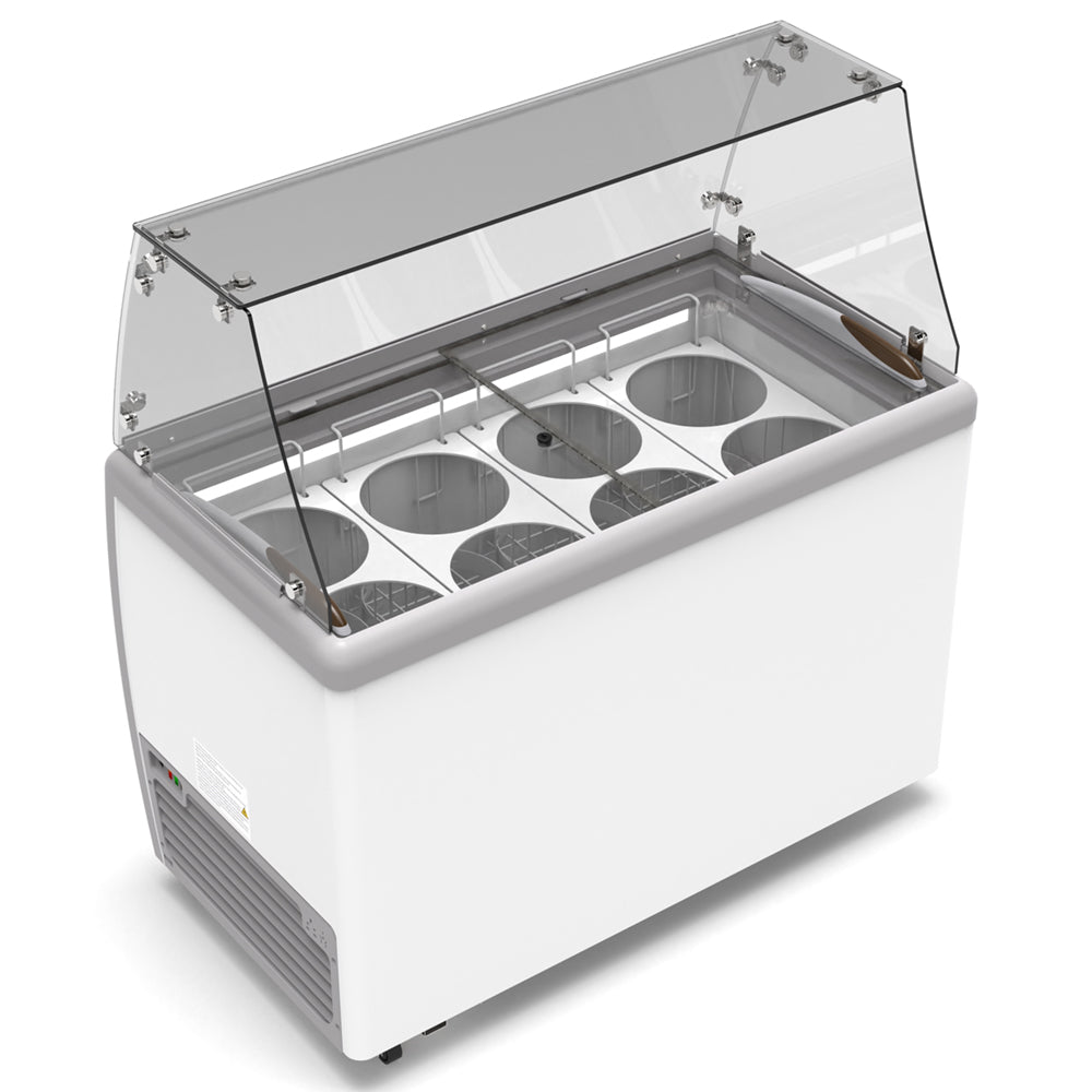 KoolMore 8 Tub Ice Cream Dipping Cabinet Display Freezer with Sliding Glass Door and Sneeze Guard 13 cu. ft.