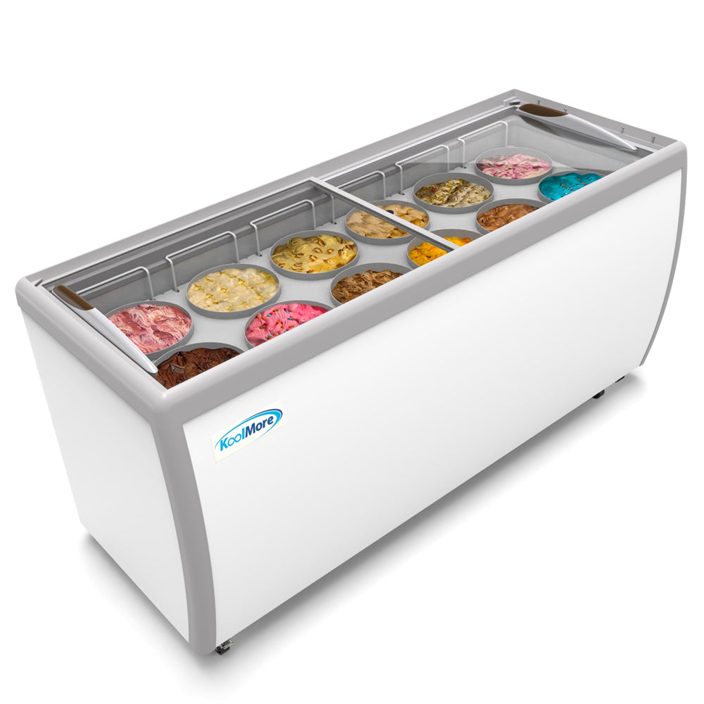 KoolMore 12 Tub Ice Cream Dipping Cabinet Display Freezer with Sliding Glass Door, 20 cu. ft.