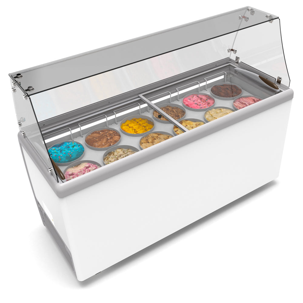 KoolMore 12 Tub Ice Cream Dipping Cabinet Display Freezer with Sliding Glass Door and Sneeze Guard, 20 cu. ft.