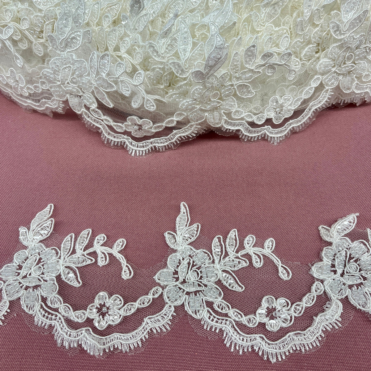 1 Yard Beaded & Corded Lace Trimming on 100% Polyester Net Mesh, Elegant Embroidered Design