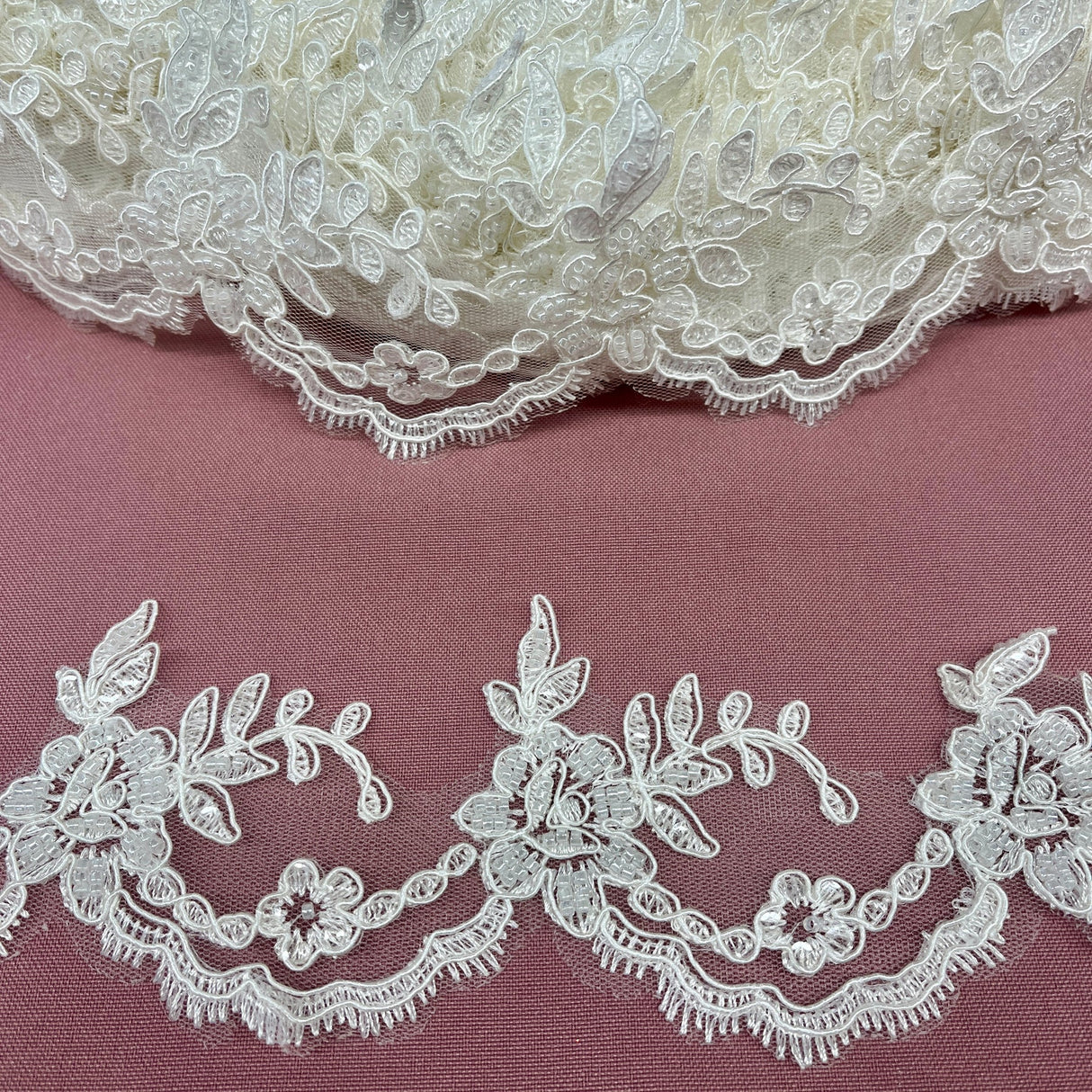 1 Yard Beaded & Corded Embroidered Lace Trim 3" Wide 100% Polyester Net Mesh for Special Occasion Dresses