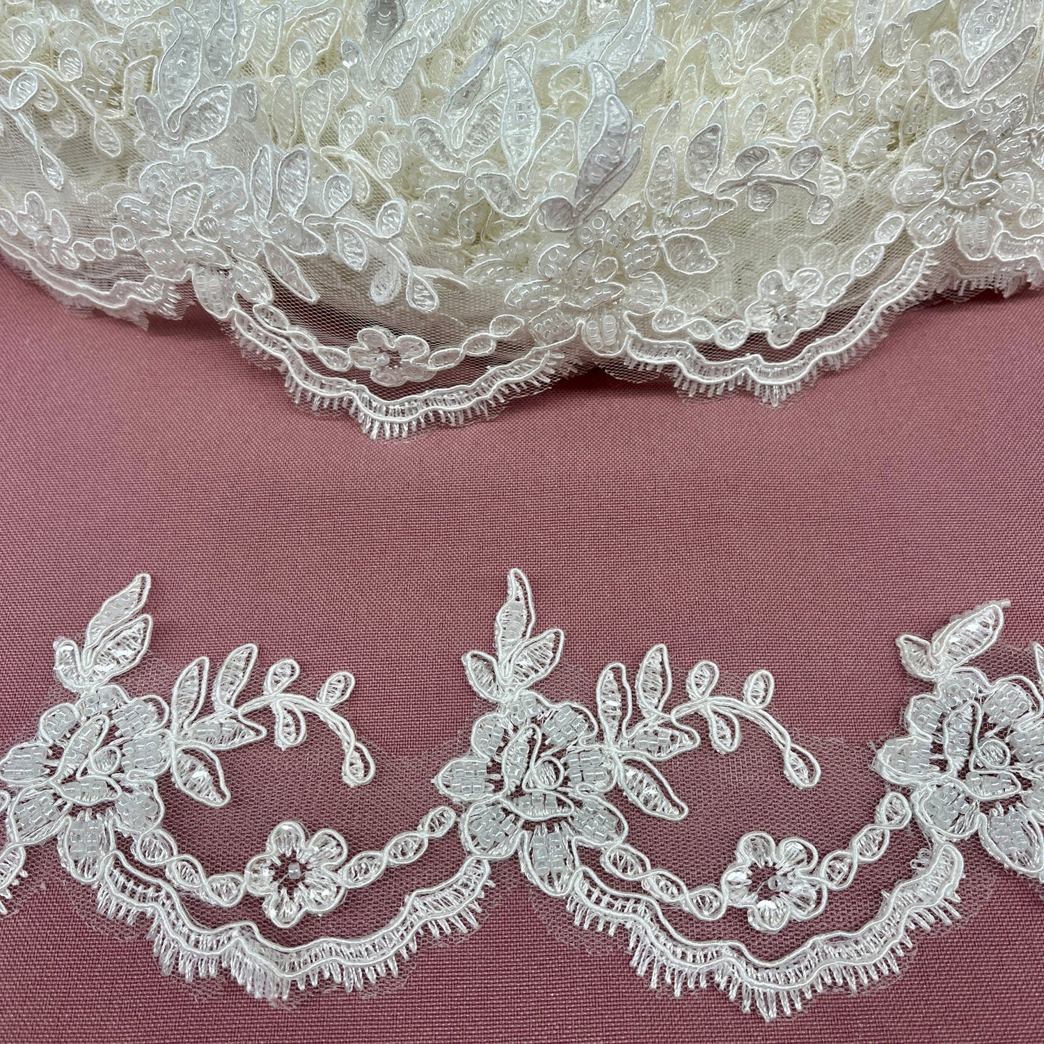 1 Yard Beaded & Corded Embroidered Lace Trim 3" Wide 100% Polyester Net Mesh for Special Occasion Dresses