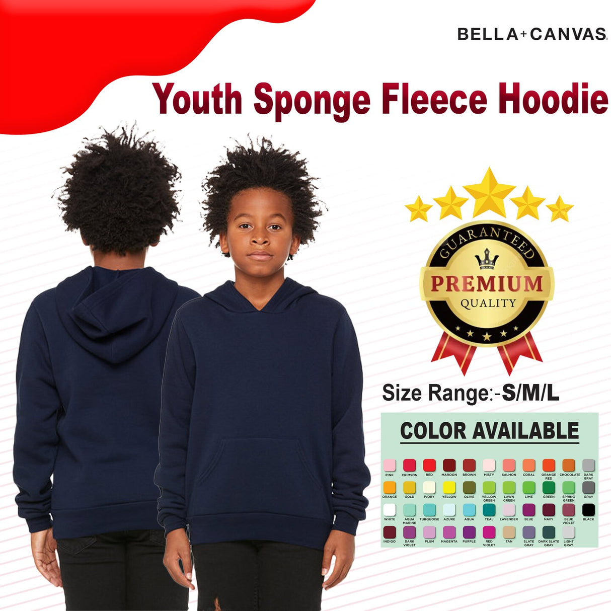 BELLA + CANVAS® Youth Sponge Fleece Turtle Neck Long Sleeve Hoodie - 3719Y