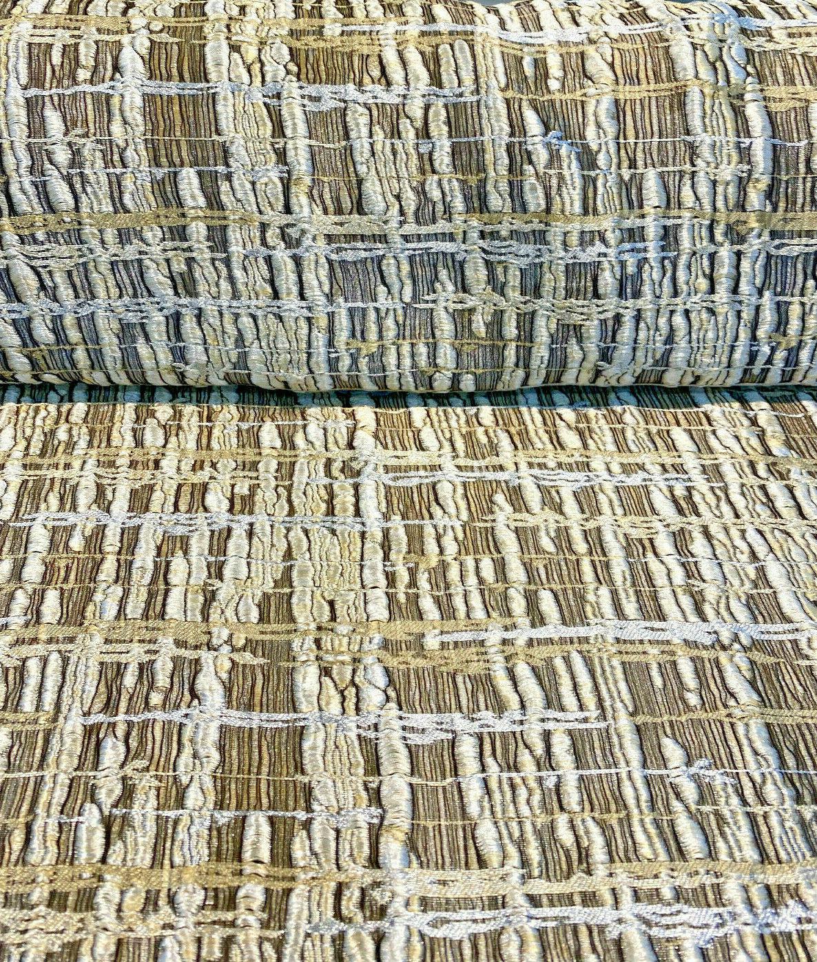 Cubism Square Jacquard Fabric - Gold, Gray Taupe Tint, Contemporary Cubism Square Pattern, 108" Double Width (By The Yard)