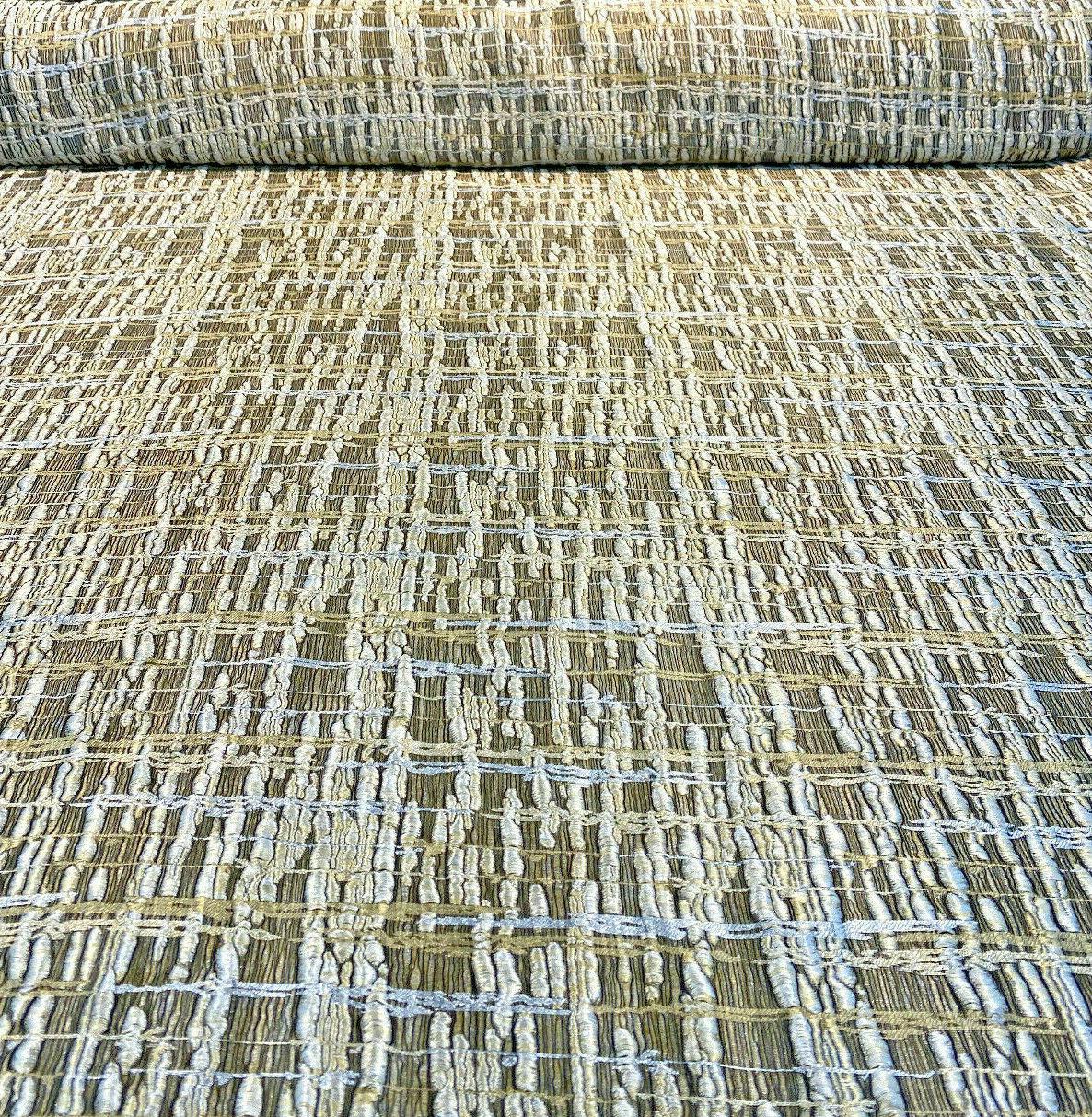 Cubism Square Jacquard Fabric - Gold, Gray Taupe Tint, Contemporary Cubism Square Pattern, 108" Double Width (By The Yard)