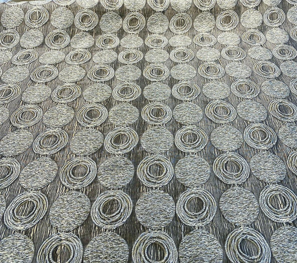 Cubism Circle Jacquard Fabric - Gold And Gray Taupe Contemporary Woven Design, 108" Double Width (1 Yard)