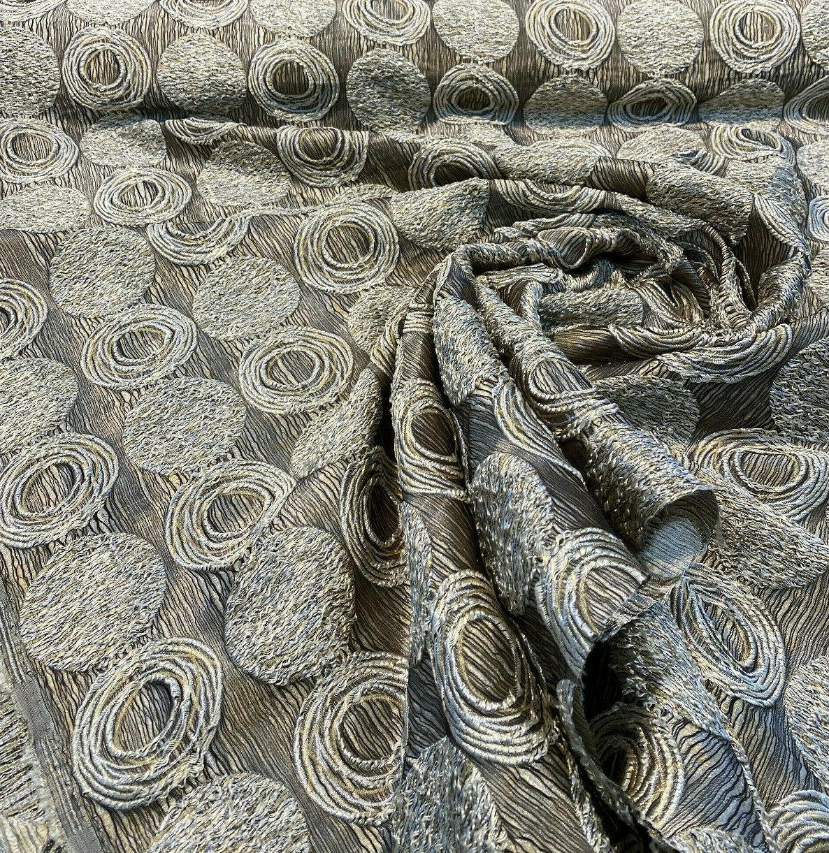 Cubism Circle Jacquard Fabric - Gold And Gray Taupe Contemporary Woven Design, 108" Double Width (1 Yard)