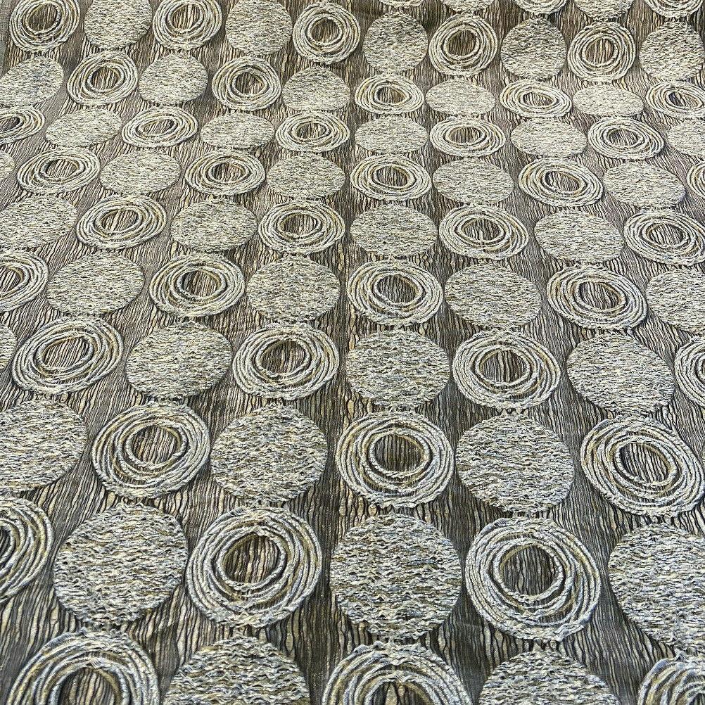 Cubism Circle Jacquard Fabric - Gold And Gray Taupe Contemporary Woven Design, 108" Double Width (1 Yard)