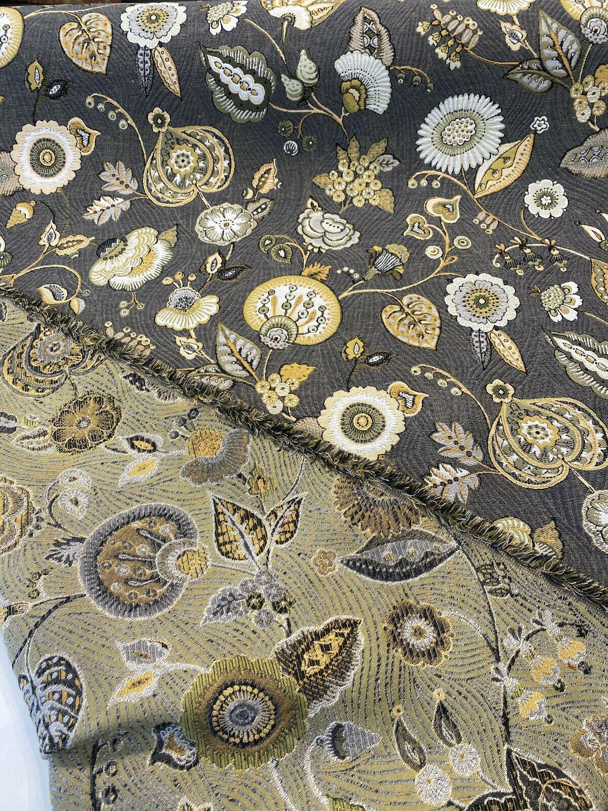 Swavelle Helen Jacquard Brocade Fabric - Gray Yellow Floral, 58" Width (1 Yard)
