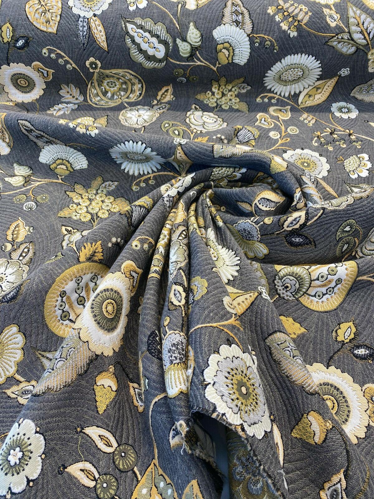 Swavelle Helen Jacquard Brocade Fabric - Gray Yellow Floral, 58" Width (1 Yard)