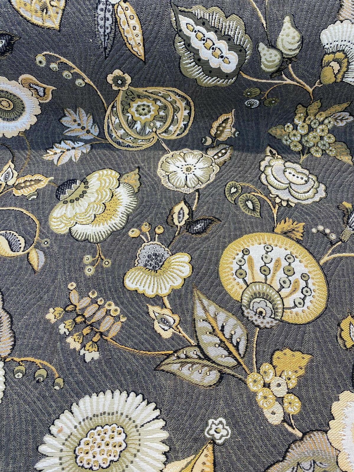 Swavelle Helen Jacquard Brocade Fabric - Gray Yellow Floral, 58" Width (1 Yard)
