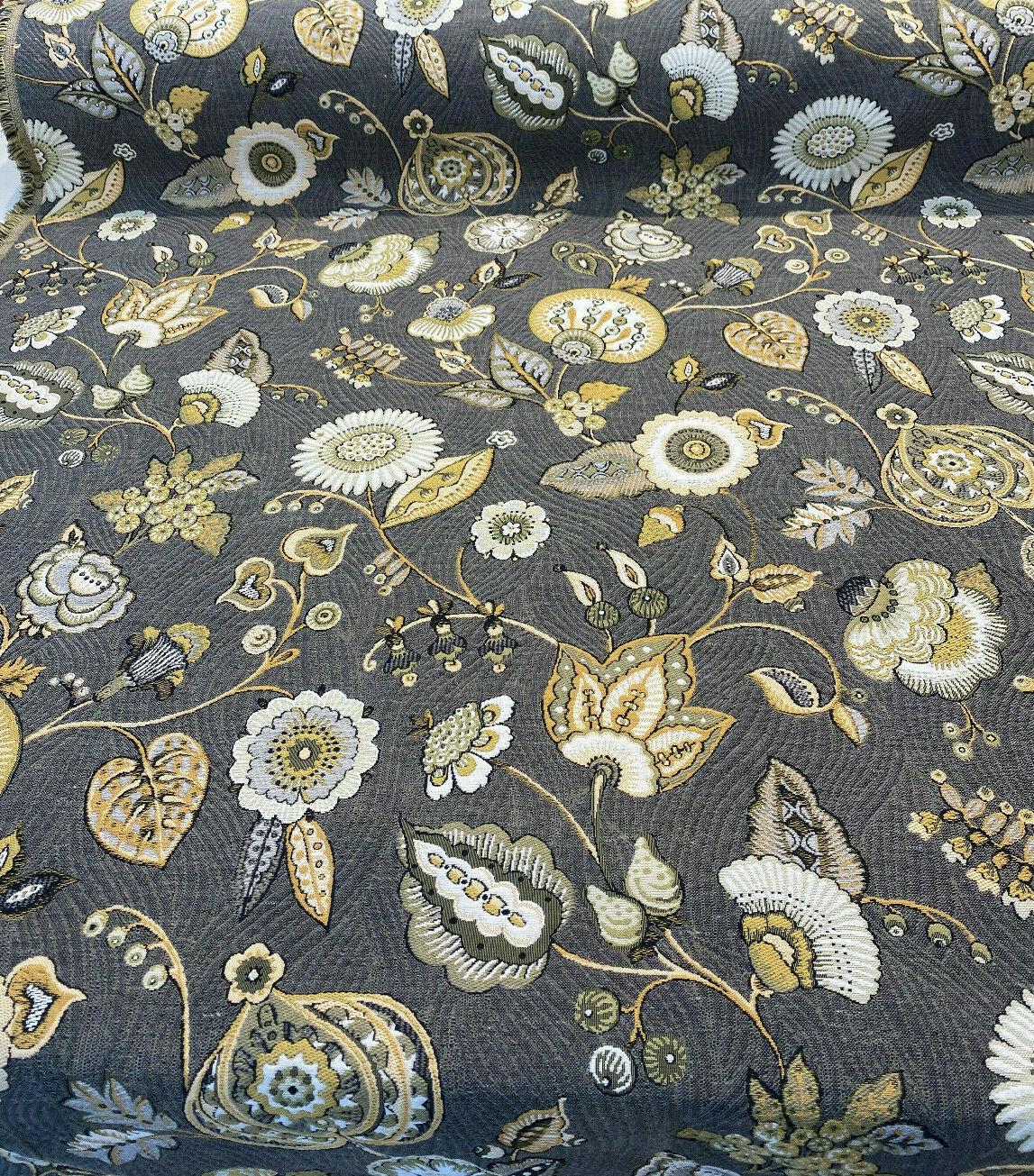 Swavelle Helen Jacquard Brocade Fabric - Gray Yellow Floral, 58" Width (1 Yard)