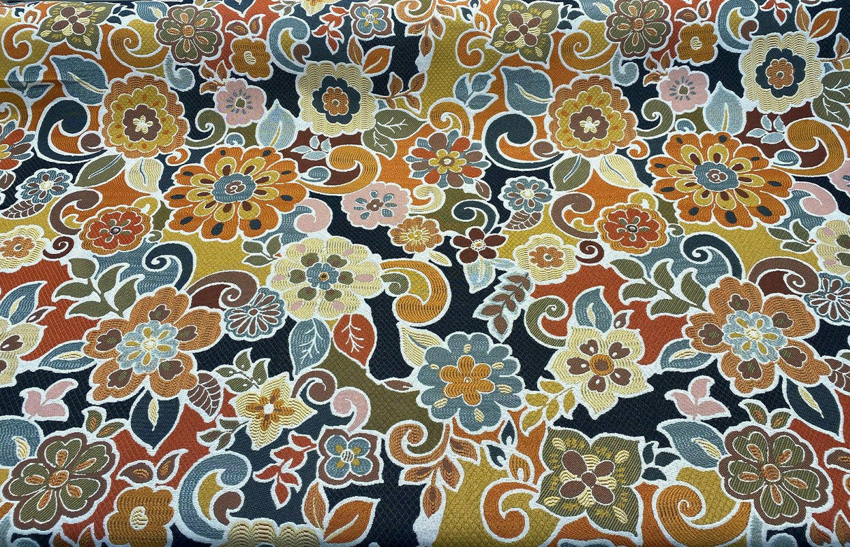 Swavelle Floral Gateway Jacquard Brocade Fabric - Onyx Multi Color Floral Pattern, 59" Width (1 Yard)